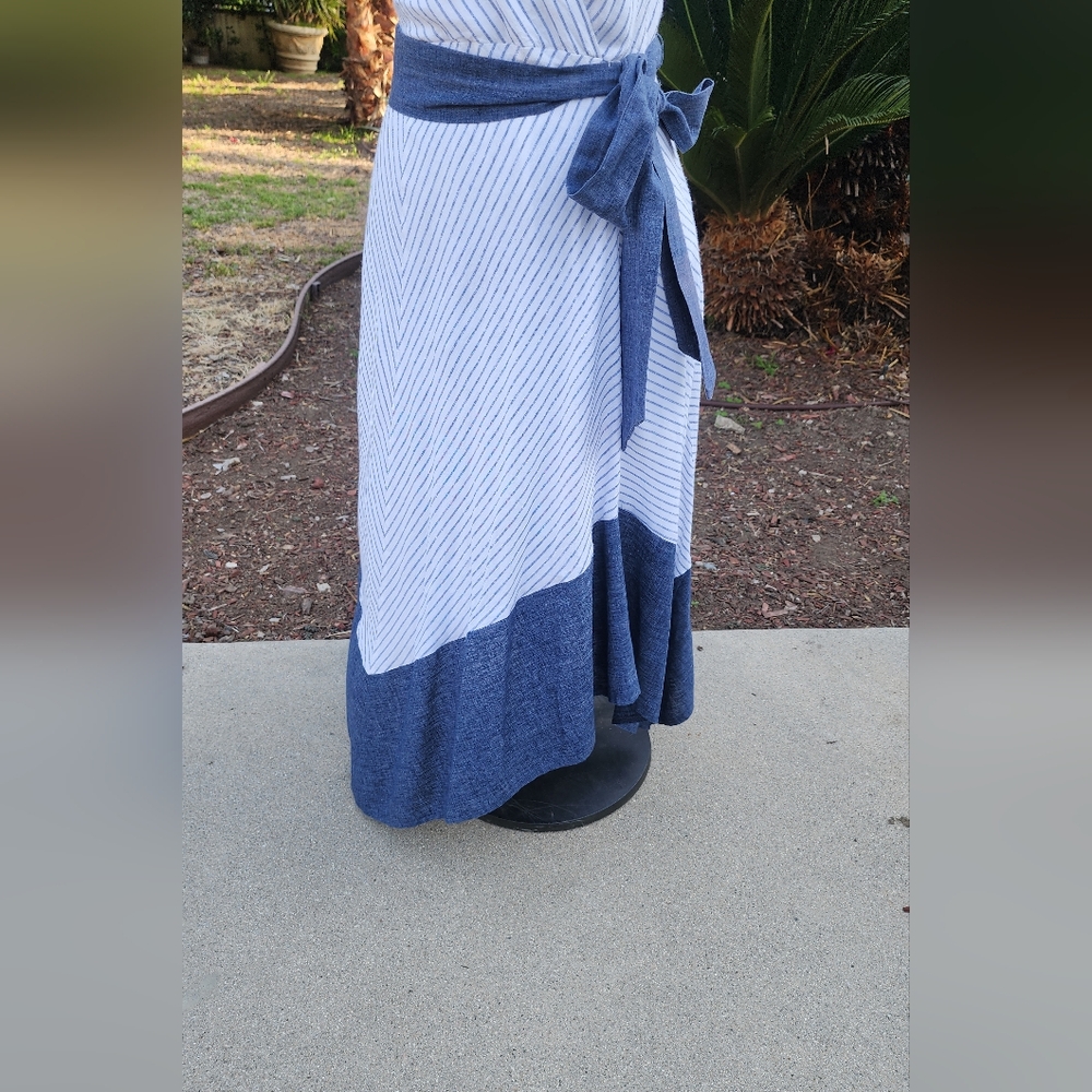 White & Blue  Asymmetrical Wrap DKNY Sundress - Picture 5 of 6